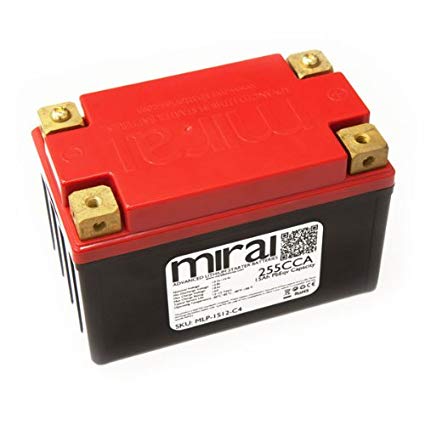 Mirai Ultra Lightweight Lithium Motorcycle Battery 15Ah PbEqv 255CCA MLP-1512-C4