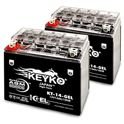 Suzuki 500CC LT-A500F QuadMaster, 2000-2001 Battery YTX14-BS Maintenance Free AGM/GEL Motorcycle Extreme High Performance Replacement Genuine KEYKO - 2 Pack